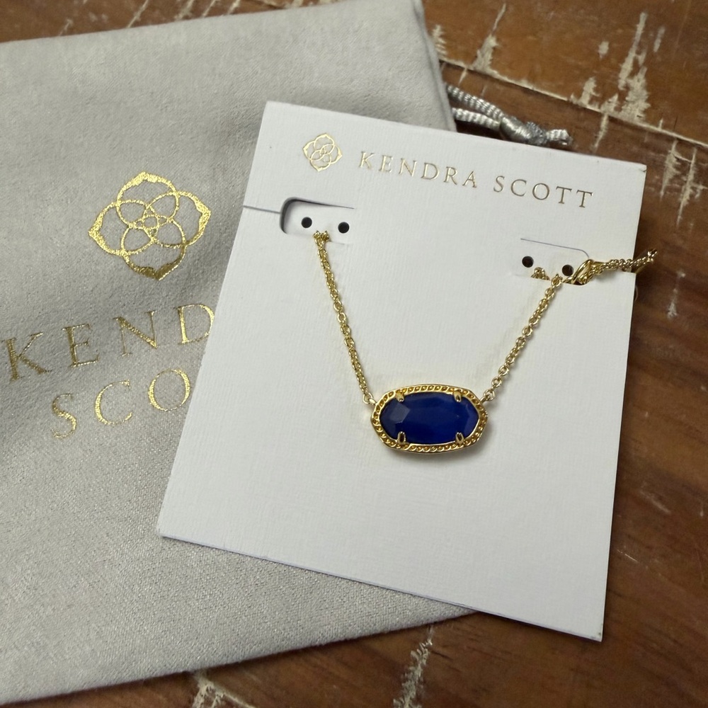 Kendra Scott Gold Necklace with Deep Blue Pendant